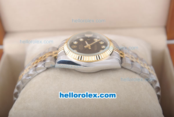 Rolex Datejust Oyster Perpetual Automatic Gold Bezel with Black Dial and Diamond Marking-Small Calendar - Click Image to Close
